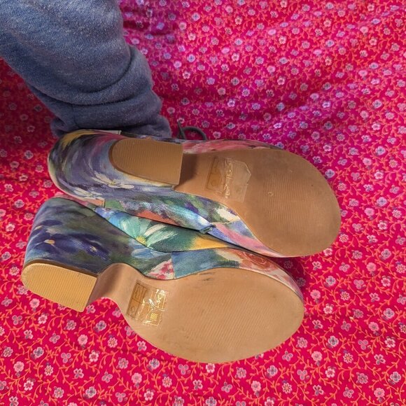 Anthropologie Ecote Wedge Heel Floral Watercolor Platform Lace Up Boho - Picture 3 of 8